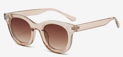 Amber Glow - Translucent Brown Round Sunglasses