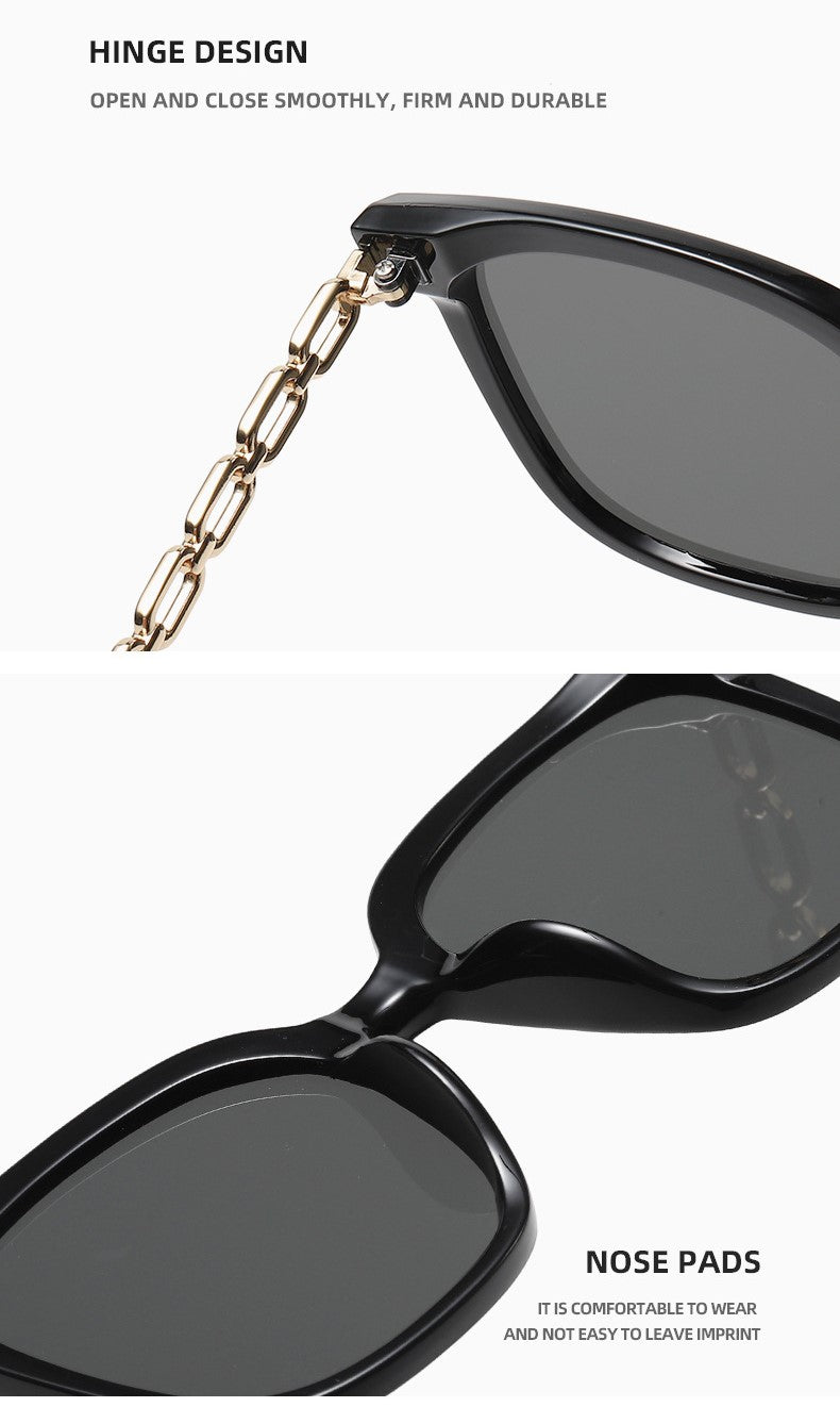 Luxe Link – Oversized Round Sunglasses with Metal Chain Detail