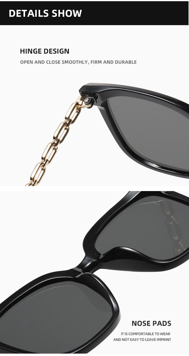 Luxe Link – Oversized Round Sunglasses with Metal Chain Detail