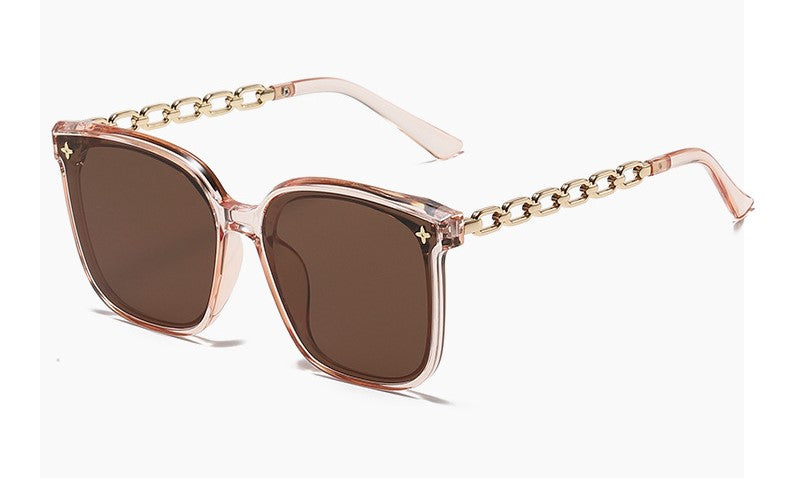 Luxe Link – Oversized Round Sunglasses with Metal Chain Detail